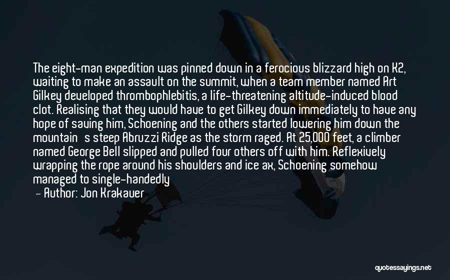 Jon Krakauer Quotes: The Eight-man Expedition Was Pinned Down In A Ferocious Blizzard High On K2, Waiting To Make An Assault On The