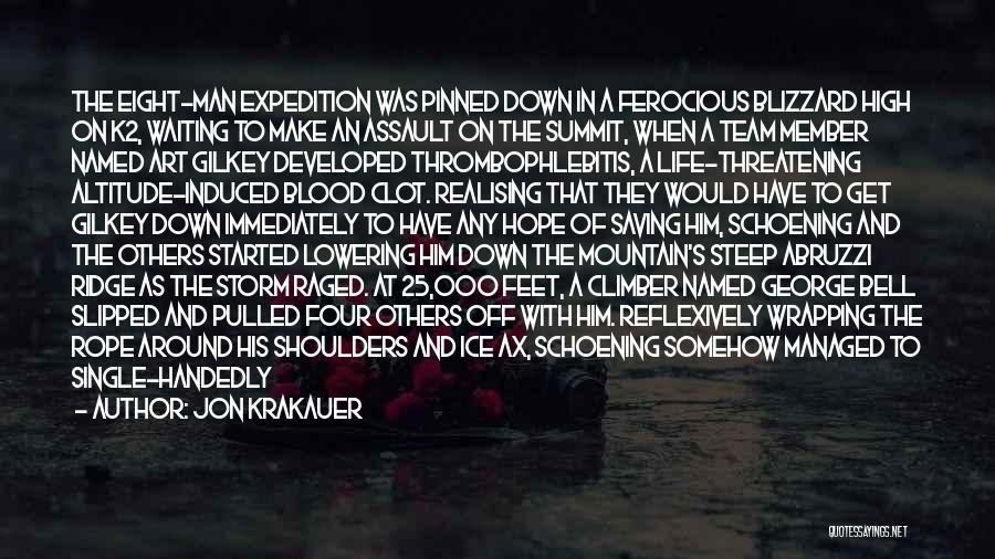 Jon Krakauer Quotes: The Eight-man Expedition Was Pinned Down In A Ferocious Blizzard High On K2, Waiting To Make An Assault On The