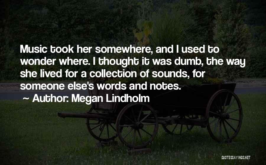 Megan Lindholm Quotes: Music Took Her Somewhere, And I Used To Wonder Where. I Thought It Was Dumb, The Way She Lived For