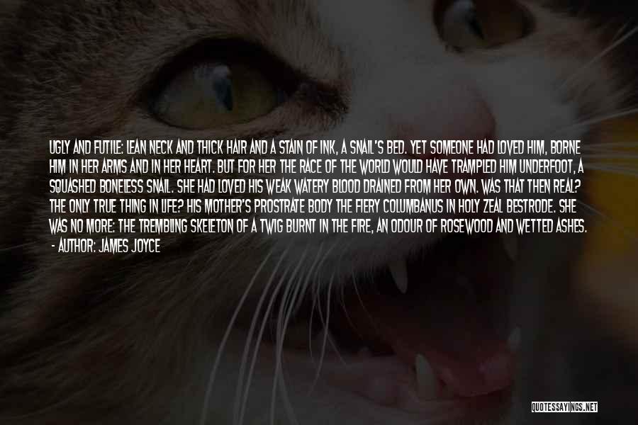 James Joyce Quotes: Ugly And Futile: Lean Neck And Thick Hair And A Stain Of Ink, A Snail's Bed. Yet Someone Had Loved