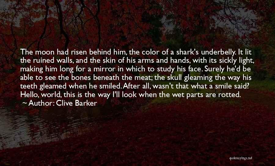 Clive Barker Quotes: The Moon Had Risen Behind Him, The Color Of A Shark's Underbelly. It Lit The Ruined Walls, And The Skin