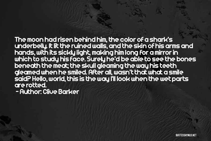 Clive Barker Quotes: The Moon Had Risen Behind Him, The Color Of A Shark's Underbelly. It Lit The Ruined Walls, And The Skin