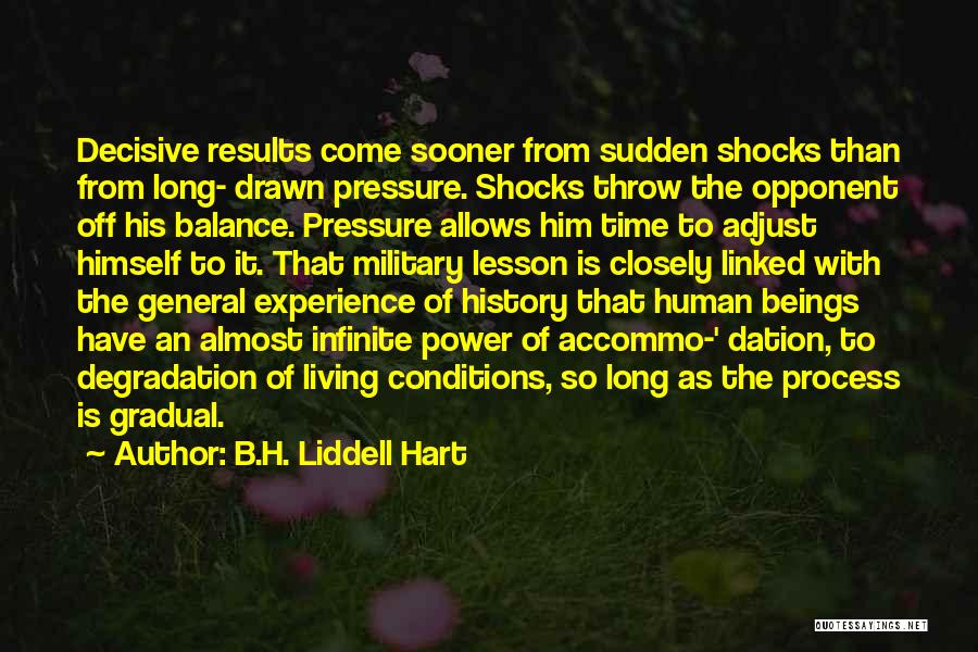 B.H. Liddell Hart Quotes: Decisive Results Come Sooner From Sudden Shocks Than From Long- Drawn Pressure. Shocks Throw The Opponent Off His Balance. Pressure