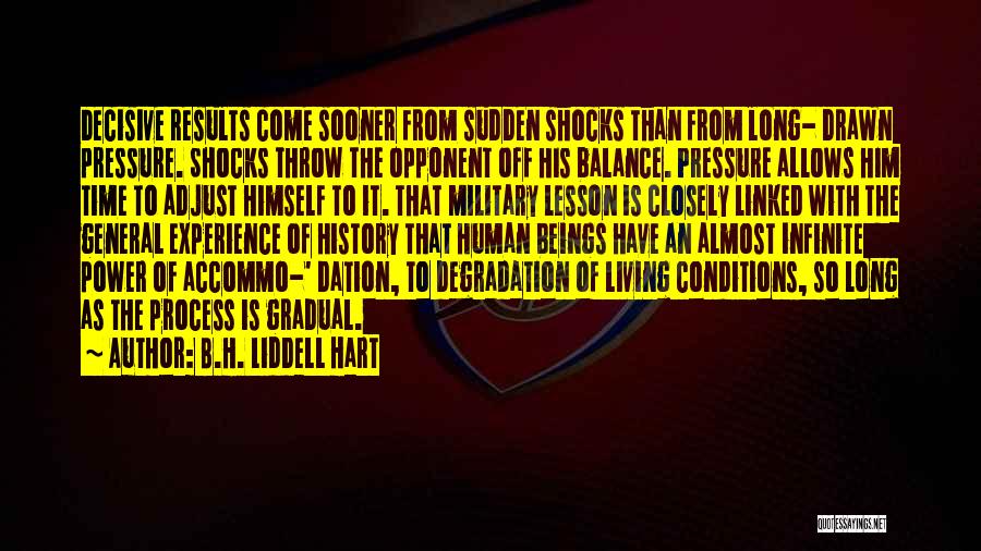 B.H. Liddell Hart Quotes: Decisive Results Come Sooner From Sudden Shocks Than From Long- Drawn Pressure. Shocks Throw The Opponent Off His Balance. Pressure