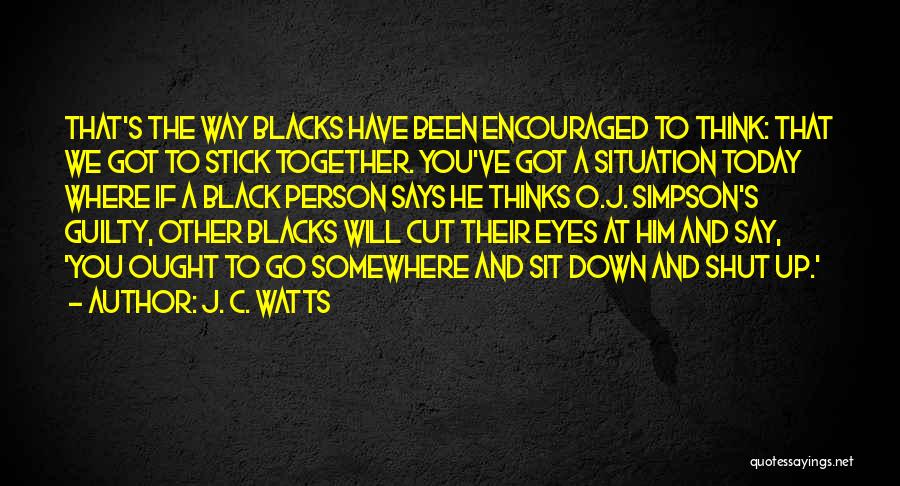 J. C. Watts Quotes: That's The Way Blacks Have Been Encouraged To Think: That We Got To Stick Together. You've Got A Situation Today