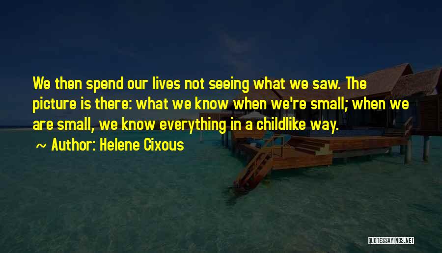 Helene Cixous Quotes: We Then Spend Our Lives Not Seeing What We Saw. The Picture Is There: What We Know When We're Small;