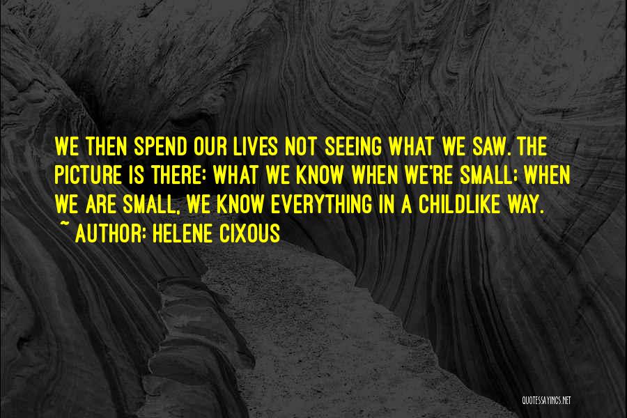 Helene Cixous Quotes: We Then Spend Our Lives Not Seeing What We Saw. The Picture Is There: What We Know When We're Small;