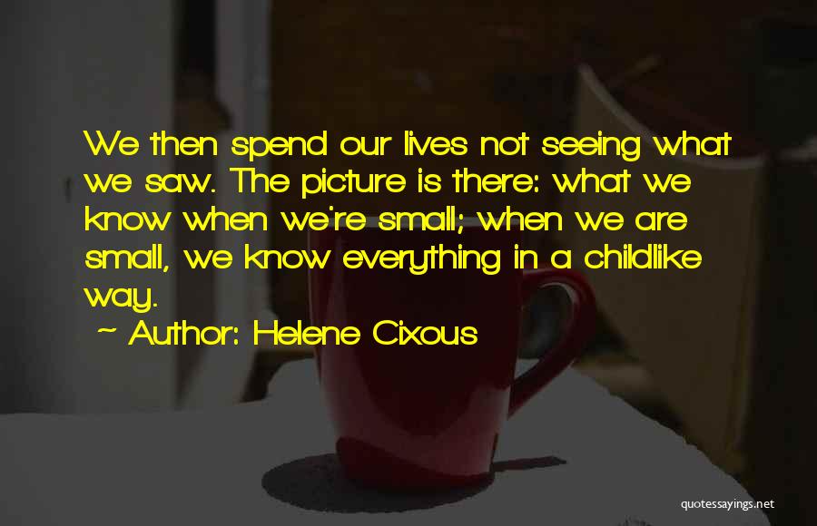 Helene Cixous Quotes: We Then Spend Our Lives Not Seeing What We Saw. The Picture Is There: What We Know When We're Small;