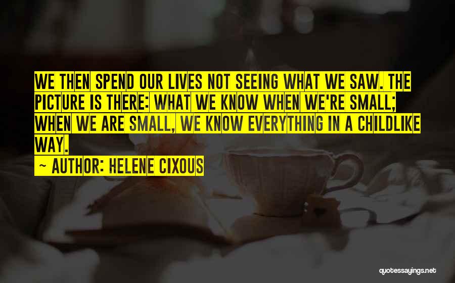 Helene Cixous Quotes: We Then Spend Our Lives Not Seeing What We Saw. The Picture Is There: What We Know When We're Small;