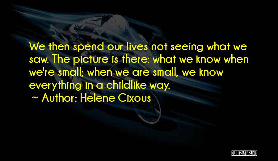 Helene Cixous Quotes: We Then Spend Our Lives Not Seeing What We Saw. The Picture Is There: What We Know When We're Small;