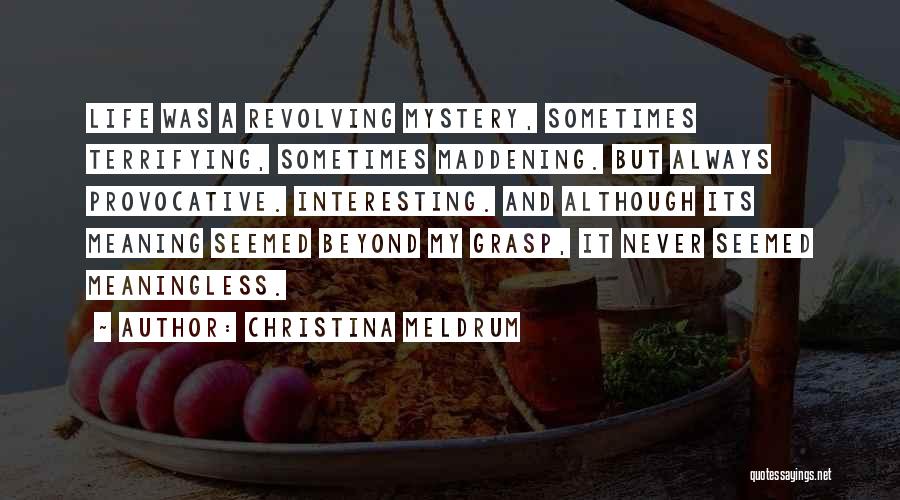 Christina Meldrum Quotes: Life Was A Revolving Mystery, Sometimes Terrifying, Sometimes Maddening. But Always Provocative. Interesting. And Although Its Meaning Seemed Beyond My