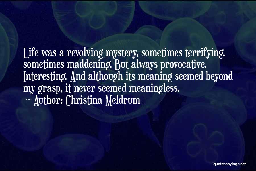 Christina Meldrum Quotes: Life Was A Revolving Mystery, Sometimes Terrifying, Sometimes Maddening. But Always Provocative. Interesting. And Although Its Meaning Seemed Beyond My