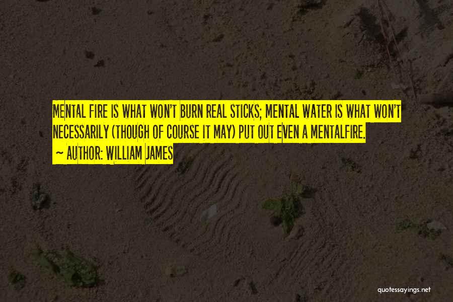 William James Quotes: Mental Fire Is What Won't Burn Real Sticks; Mental Water Is What Won't Necessarily (though Of Course It May) Put