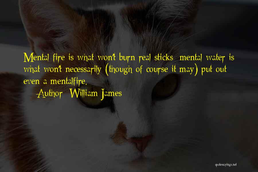 William James Quotes: Mental Fire Is What Won't Burn Real Sticks; Mental Water Is What Won't Necessarily (though Of Course It May) Put