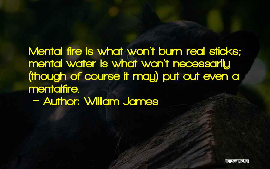 William James Quotes: Mental Fire Is What Won't Burn Real Sticks; Mental Water Is What Won't Necessarily (though Of Course It May) Put