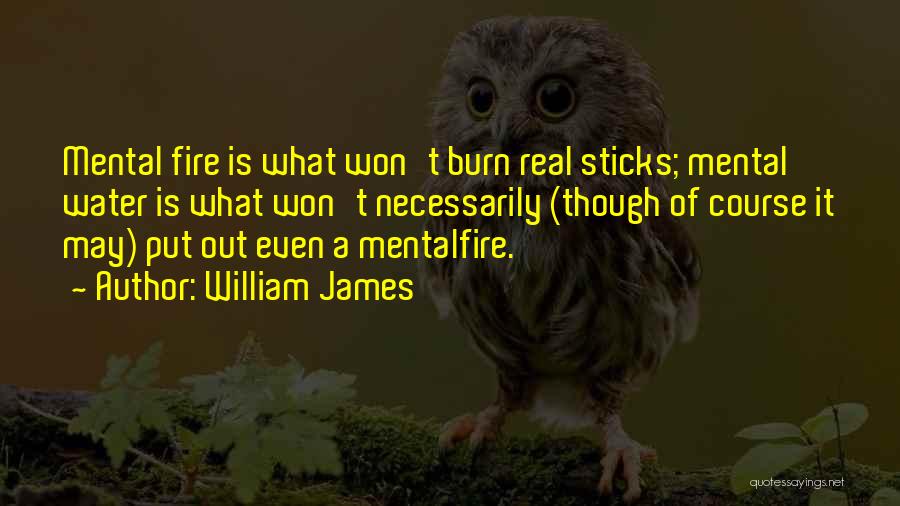 William James Quotes: Mental Fire Is What Won't Burn Real Sticks; Mental Water Is What Won't Necessarily (though Of Course It May) Put