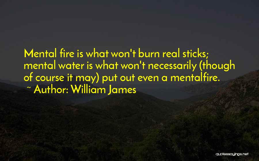 William James Quotes: Mental Fire Is What Won't Burn Real Sticks; Mental Water Is What Won't Necessarily (though Of Course It May) Put