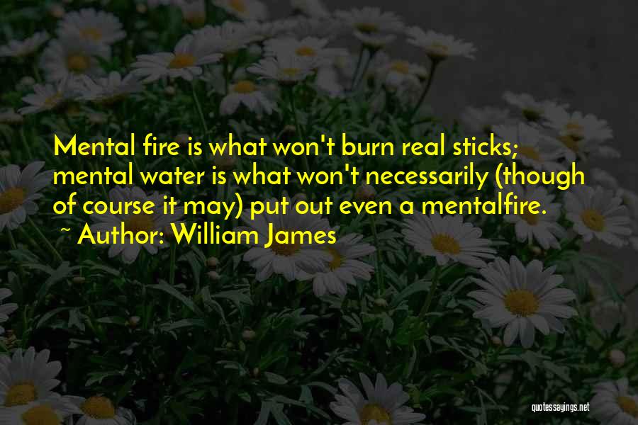 William James Quotes: Mental Fire Is What Won't Burn Real Sticks; Mental Water Is What Won't Necessarily (though Of Course It May) Put