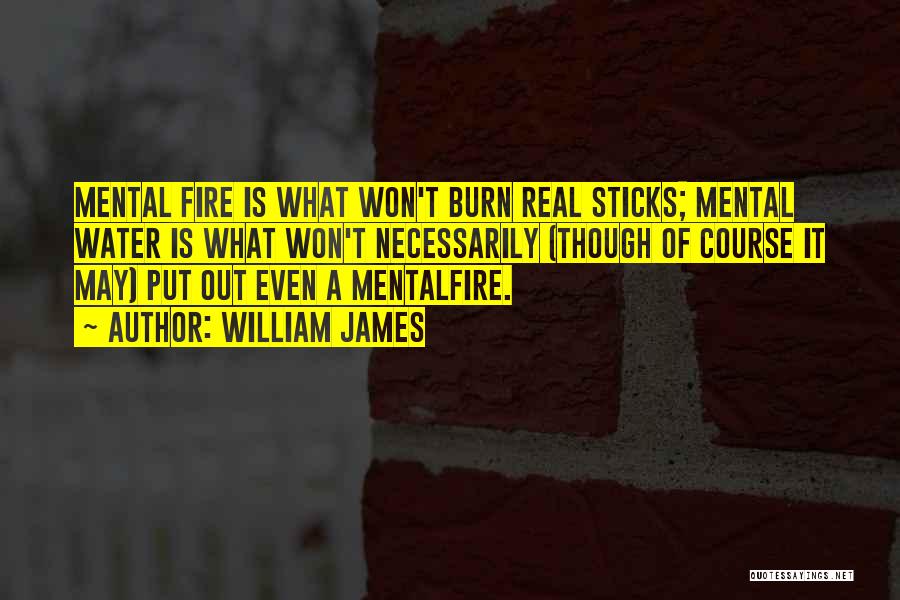 William James Quotes: Mental Fire Is What Won't Burn Real Sticks; Mental Water Is What Won't Necessarily (though Of Course It May) Put
