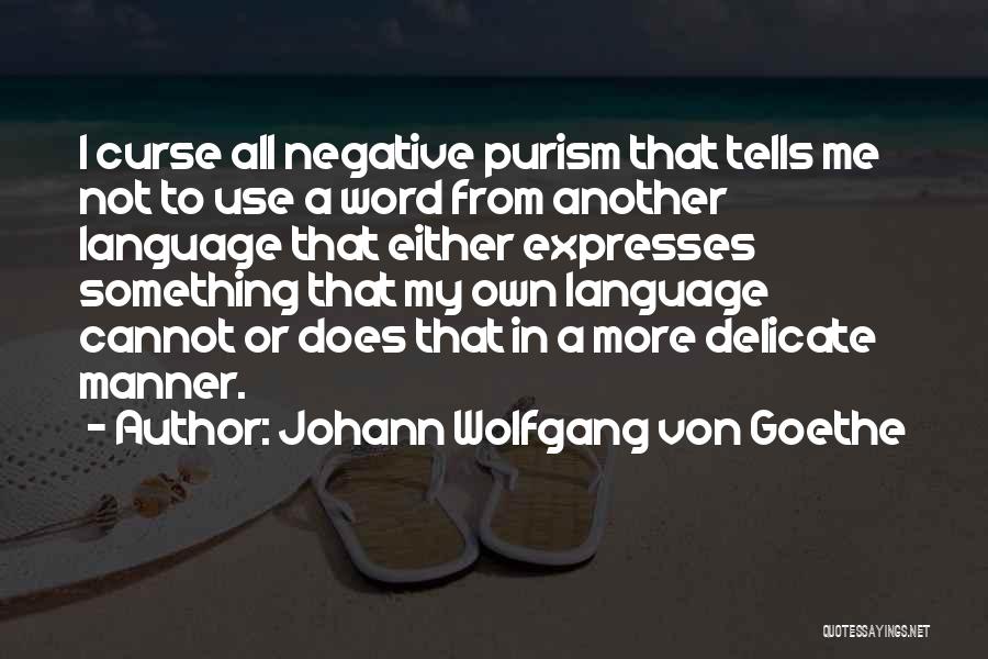 Johann Wolfgang Von Goethe Quotes: I Curse All Negative Purism That Tells Me Not To Use A Word From Another Language That Either Expresses Something