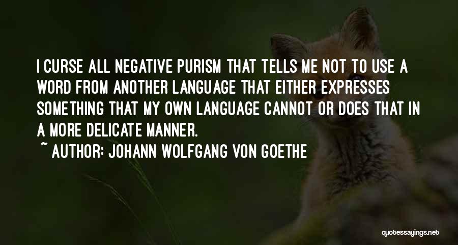 Johann Wolfgang Von Goethe Quotes: I Curse All Negative Purism That Tells Me Not To Use A Word From Another Language That Either Expresses Something