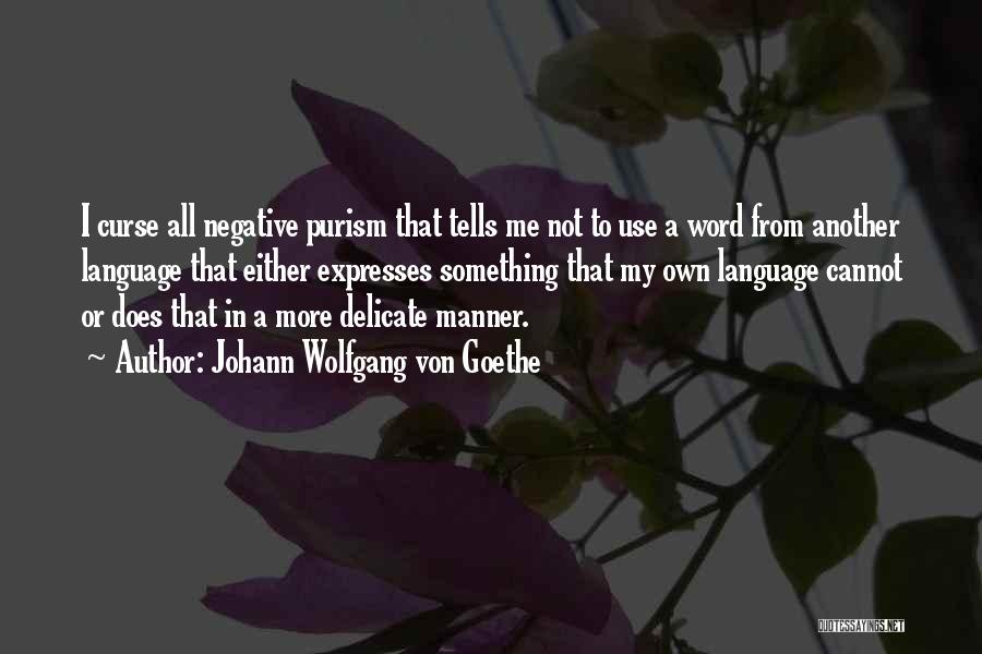 Johann Wolfgang Von Goethe Quotes: I Curse All Negative Purism That Tells Me Not To Use A Word From Another Language That Either Expresses Something