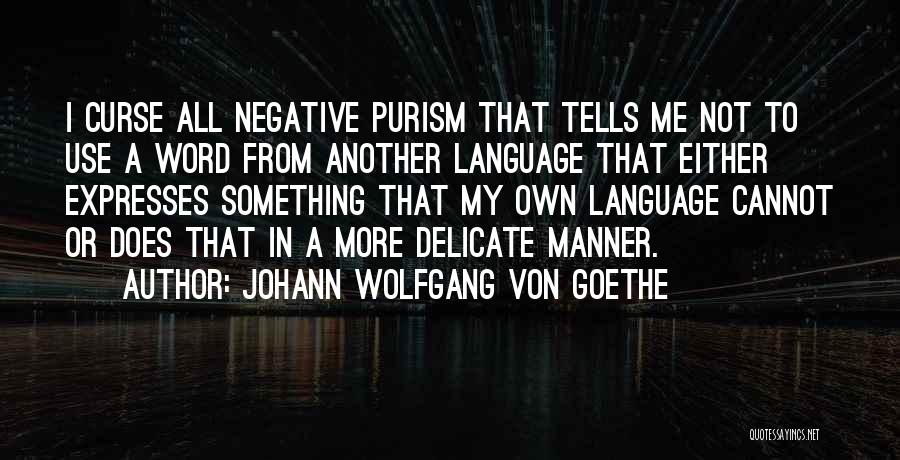 Johann Wolfgang Von Goethe Quotes: I Curse All Negative Purism That Tells Me Not To Use A Word From Another Language That Either Expresses Something