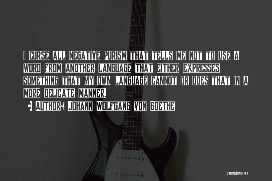 Johann Wolfgang Von Goethe Quotes: I Curse All Negative Purism That Tells Me Not To Use A Word From Another Language That Either Expresses Something