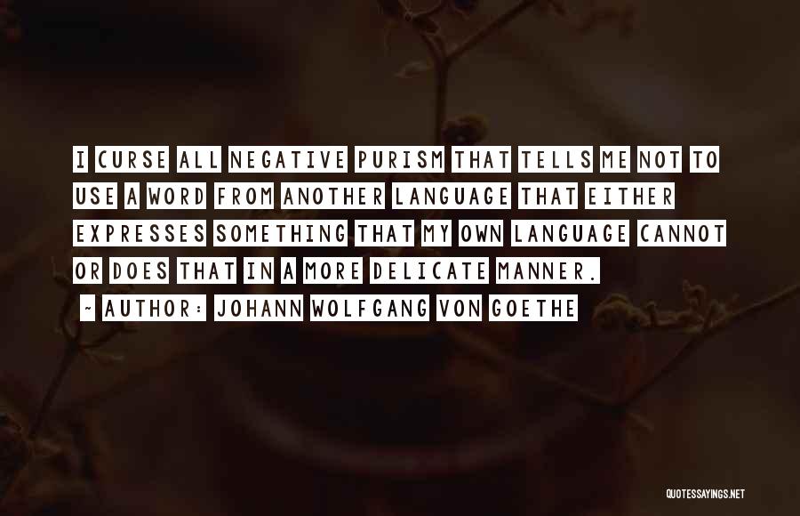 Johann Wolfgang Von Goethe Quotes: I Curse All Negative Purism That Tells Me Not To Use A Word From Another Language That Either Expresses Something