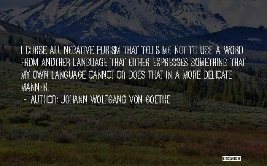 Johann Wolfgang Von Goethe Quotes: I Curse All Negative Purism That Tells Me Not To Use A Word From Another Language That Either Expresses Something