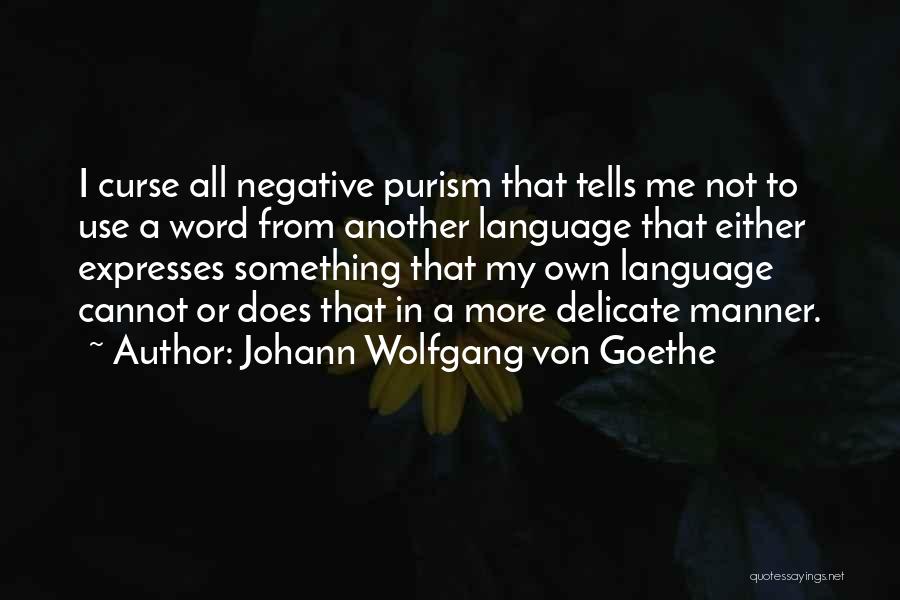 Johann Wolfgang Von Goethe Quotes: I Curse All Negative Purism That Tells Me Not To Use A Word From Another Language That Either Expresses Something