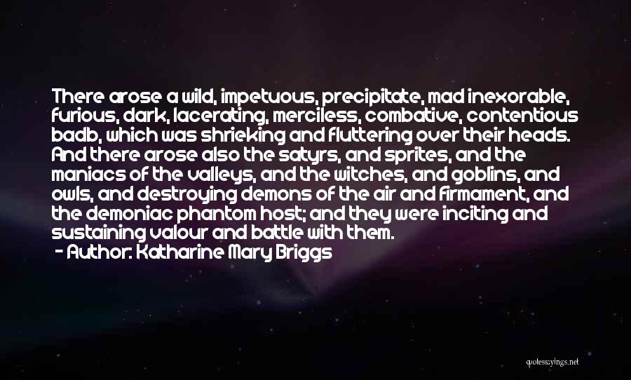 Katharine Mary Briggs Quotes: There Arose A Wild, Impetuous, Precipitate, Mad Inexorable, Furious, Dark, Lacerating, Merciless, Combative, Contentious Badb, Which Was Shrieking And Fluttering