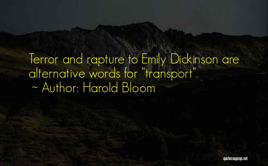 Harold Bloom Quotes: Terror And Rapture To Emily Dickinson Are Alternative Words For Transport.