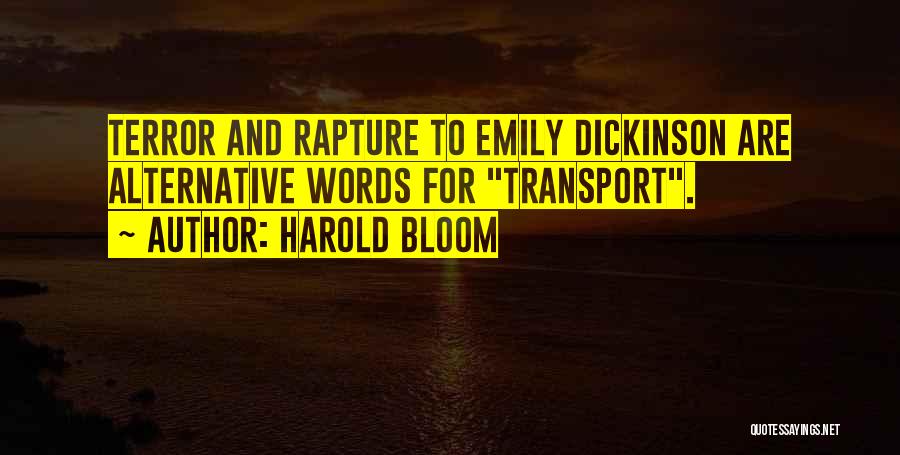 Harold Bloom Quotes: Terror And Rapture To Emily Dickinson Are Alternative Words For Transport.