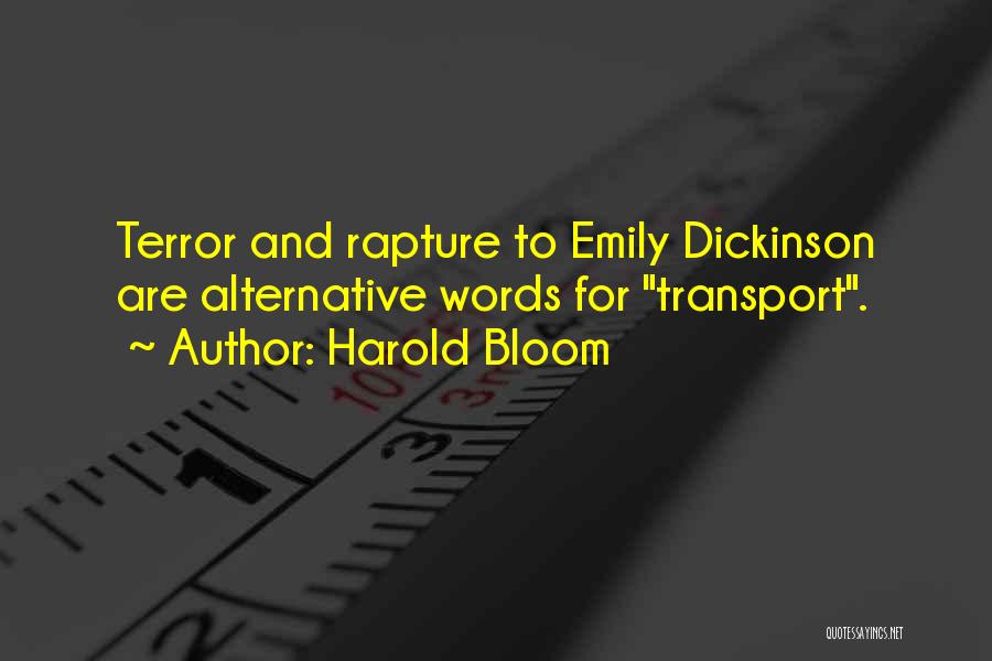 Harold Bloom Quotes: Terror And Rapture To Emily Dickinson Are Alternative Words For Transport.