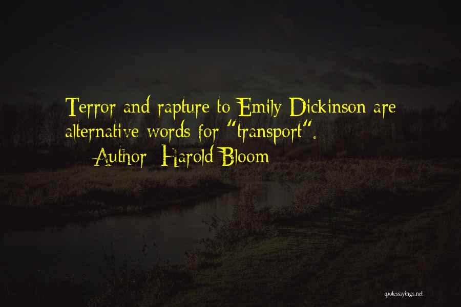 Harold Bloom Quotes: Terror And Rapture To Emily Dickinson Are Alternative Words For Transport.