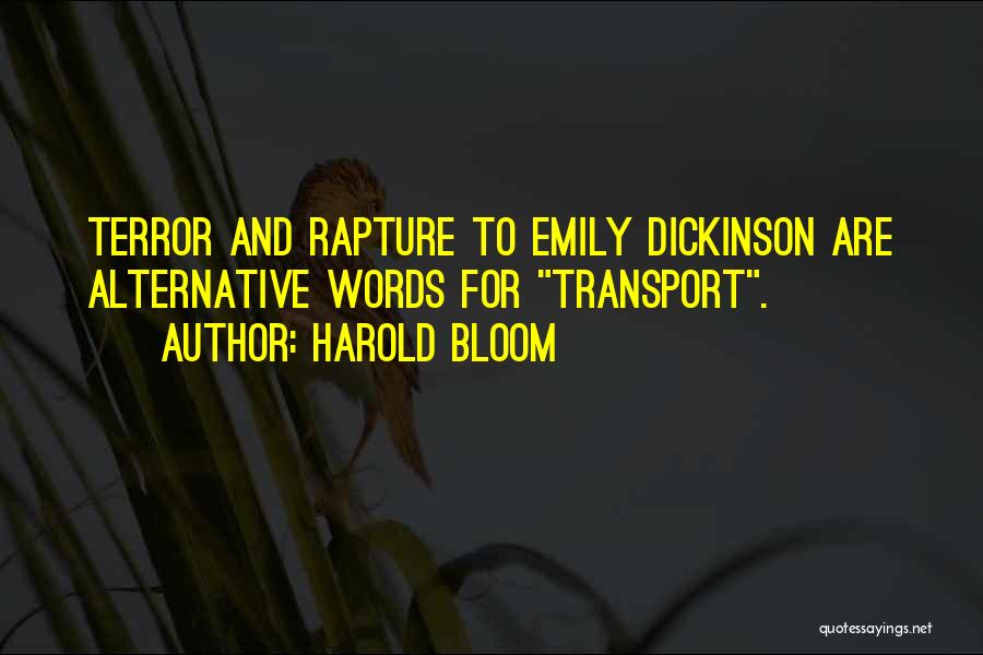 Harold Bloom Quotes: Terror And Rapture To Emily Dickinson Are Alternative Words For Transport.