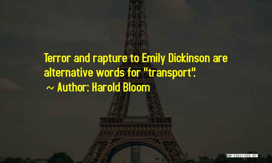 Harold Bloom Quotes: Terror And Rapture To Emily Dickinson Are Alternative Words For Transport.