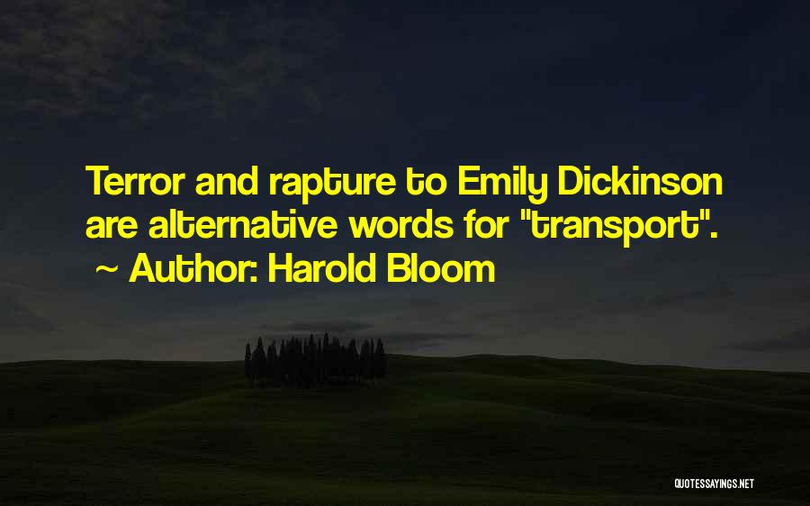 Harold Bloom Quotes: Terror And Rapture To Emily Dickinson Are Alternative Words For Transport.