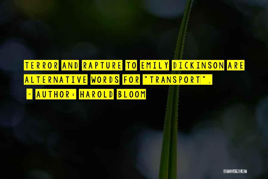 Harold Bloom Quotes: Terror And Rapture To Emily Dickinson Are Alternative Words For Transport.