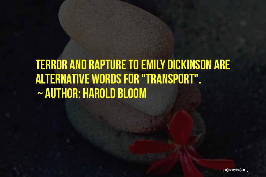 Harold Bloom Quotes: Terror And Rapture To Emily Dickinson Are Alternative Words For Transport.