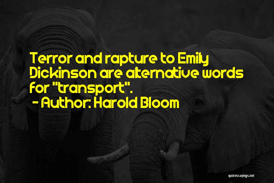Harold Bloom Quotes: Terror And Rapture To Emily Dickinson Are Alternative Words For Transport.
