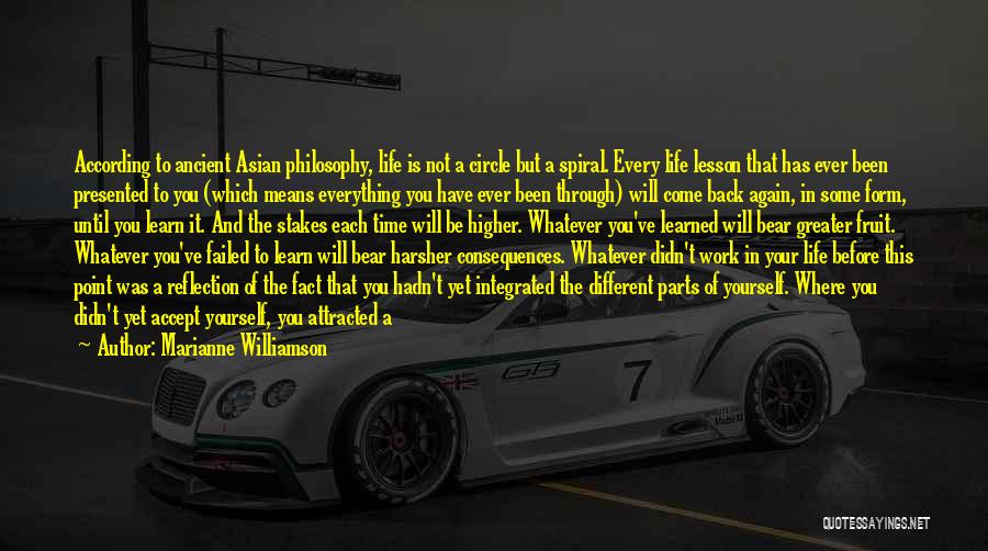 Marianne Williamson Quotes: According To Ancient Asian Philosophy, Life Is Not A Circle But A Spiral. Every Life Lesson That Has Ever Been