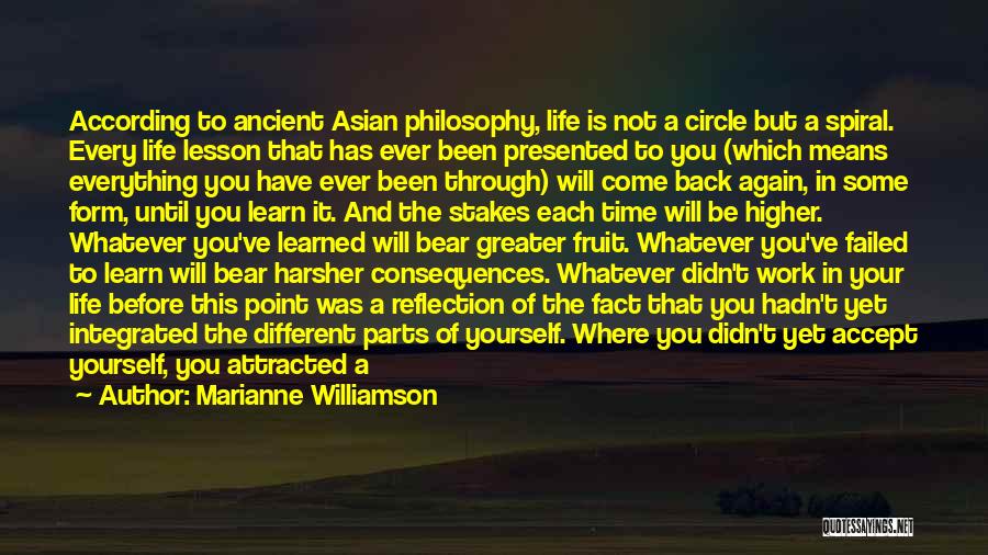 Marianne Williamson Quotes: According To Ancient Asian Philosophy, Life Is Not A Circle But A Spiral. Every Life Lesson That Has Ever Been
