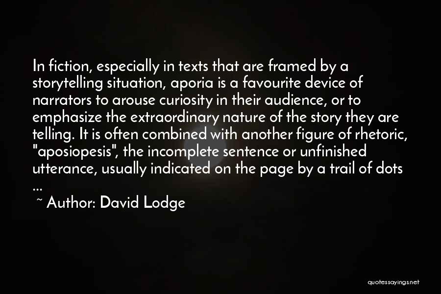 David Lodge Quotes: In Fiction, Especially In Texts That Are Framed By A Storytelling Situation, Aporia Is A Favourite Device Of Narrators To