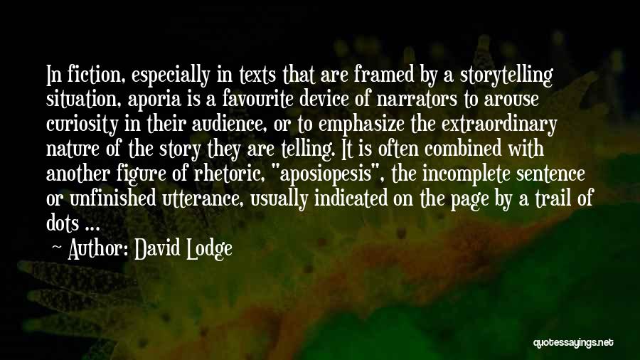 David Lodge Quotes: In Fiction, Especially In Texts That Are Framed By A Storytelling Situation, Aporia Is A Favourite Device Of Narrators To