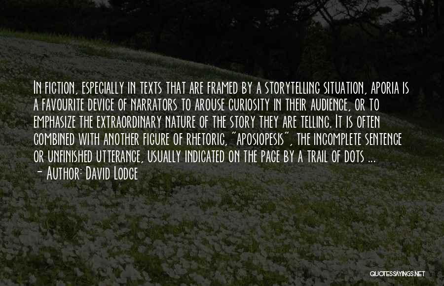 David Lodge Quotes: In Fiction, Especially In Texts That Are Framed By A Storytelling Situation, Aporia Is A Favourite Device Of Narrators To
