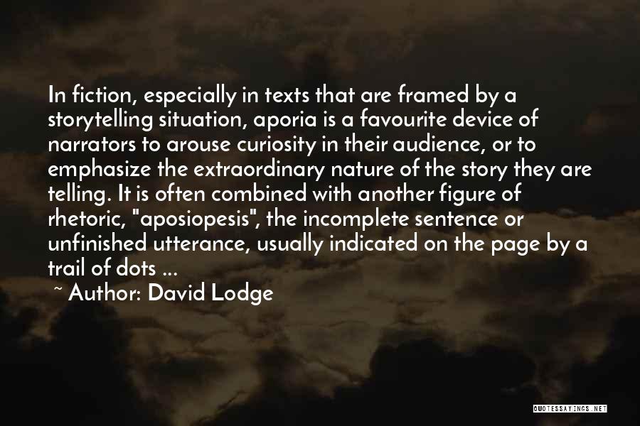 David Lodge Quotes: In Fiction, Especially In Texts That Are Framed By A Storytelling Situation, Aporia Is A Favourite Device Of Narrators To