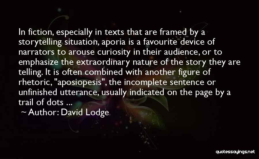 David Lodge Quotes: In Fiction, Especially In Texts That Are Framed By A Storytelling Situation, Aporia Is A Favourite Device Of Narrators To