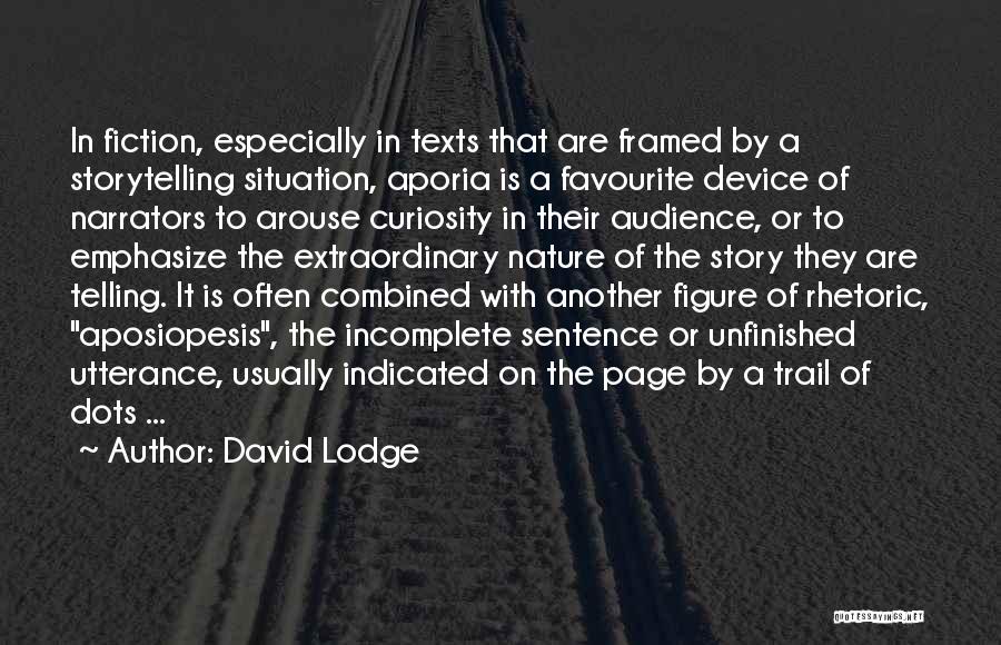 David Lodge Quotes: In Fiction, Especially In Texts That Are Framed By A Storytelling Situation, Aporia Is A Favourite Device Of Narrators To